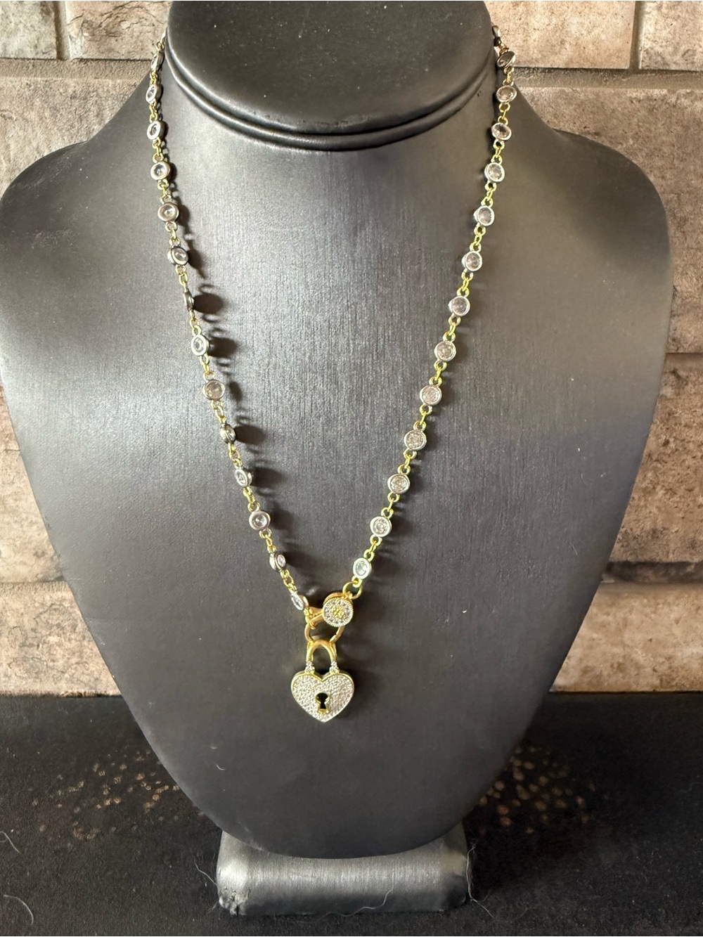 Freida Rothman Sterling Silver Heart Padlock on a Freida Crystal Necklace